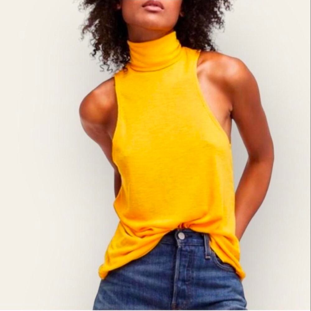 Intimately Free People Topanga Sleeveless Turtleneck Yellow Tank Top Size Small